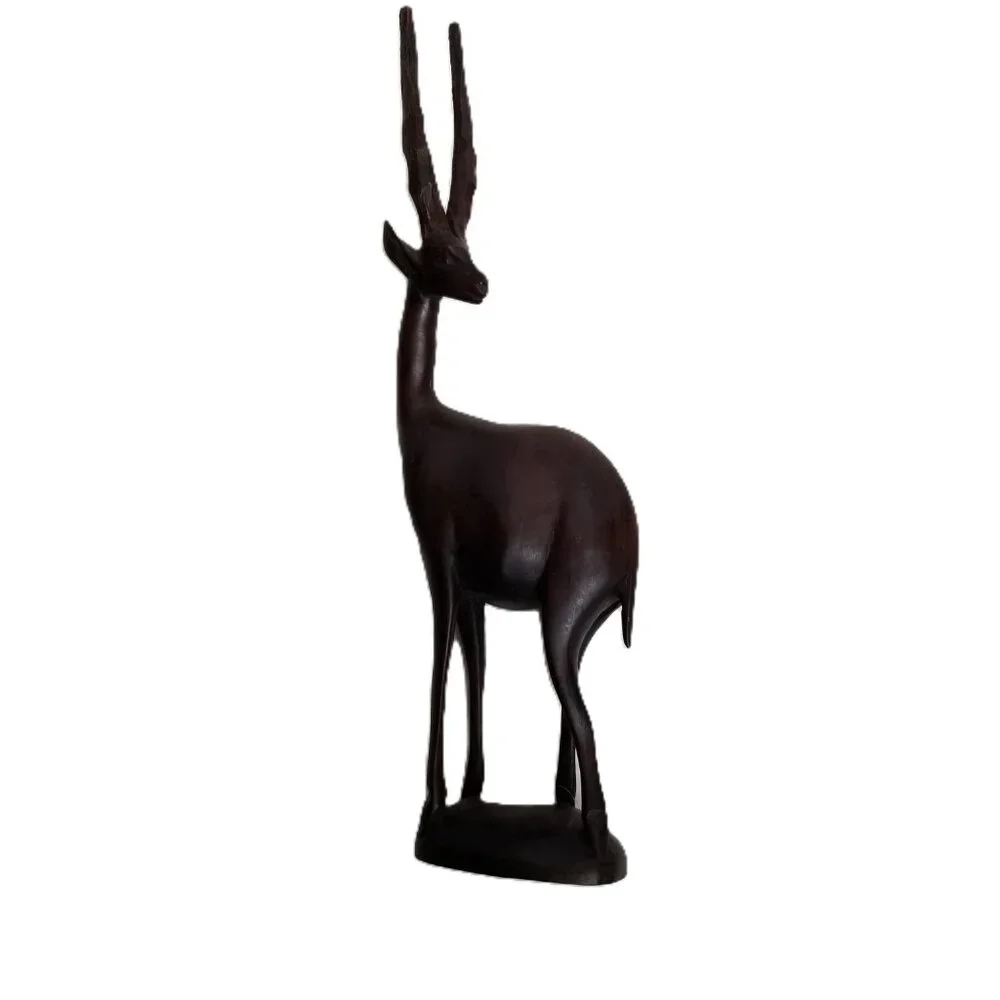 Hand Carved Wood Gazelle Pair African Safari Tribal Decor Bohemian MCM